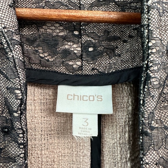 Chico’s Black Lace-Embellished Jacket 3/4 sleeves Chicos size 3 Women’s XL - Picture 6 of 8